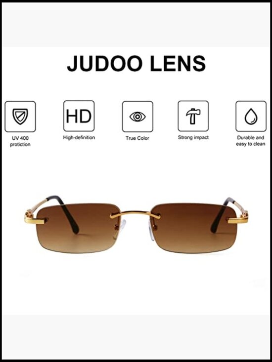 Retro Rimless Rectangle Sunglasses with UV400 Protection and Tinted Lens
